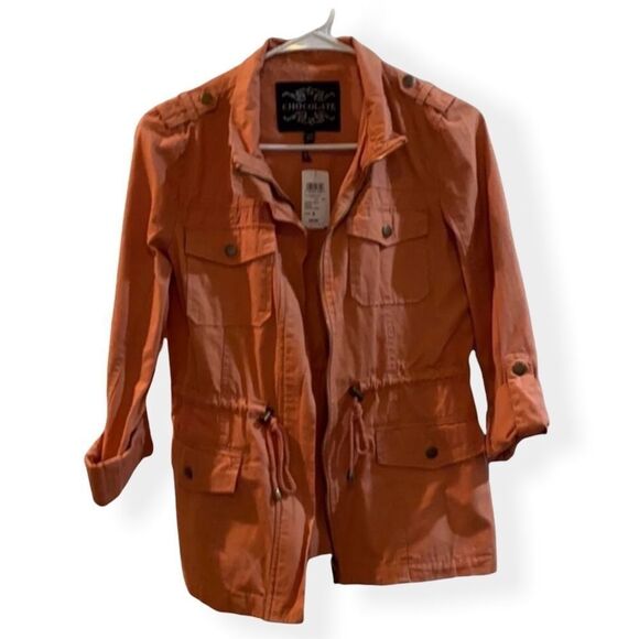 chocolate  denim peach orange  zippered jacket - Picture 1 of 3